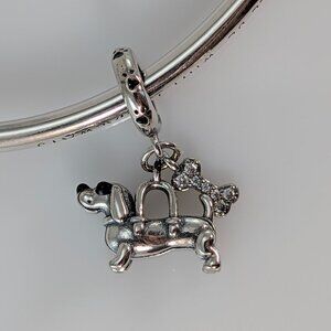 Sterling Silver Dachshund Dog Handbag Dangle Charm with Bone